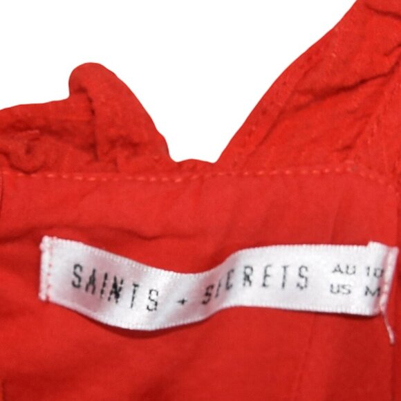 Saints + Secrets Red Mini Dress Size M Ruffle Strappy Backless Summer Party - Picture 7 of 8